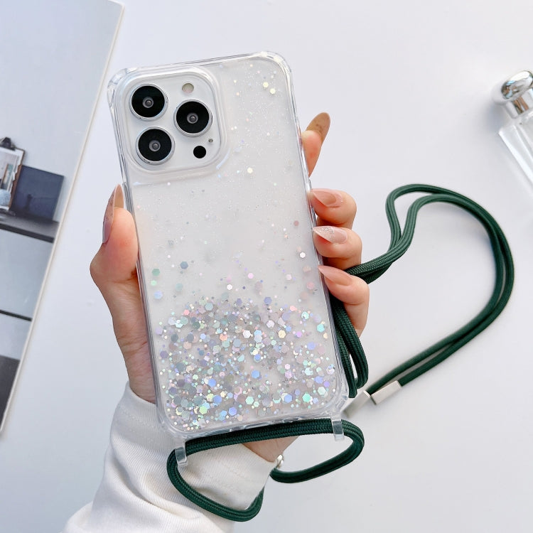 Lanyard Glitter Epoxy Clear Phone Case, For iPhone 14, For iPhone 14 Plus, For iPhone 14 Pro, For iPhone 14 Pro Max, For iPhone 13 mini, For iPhone 13