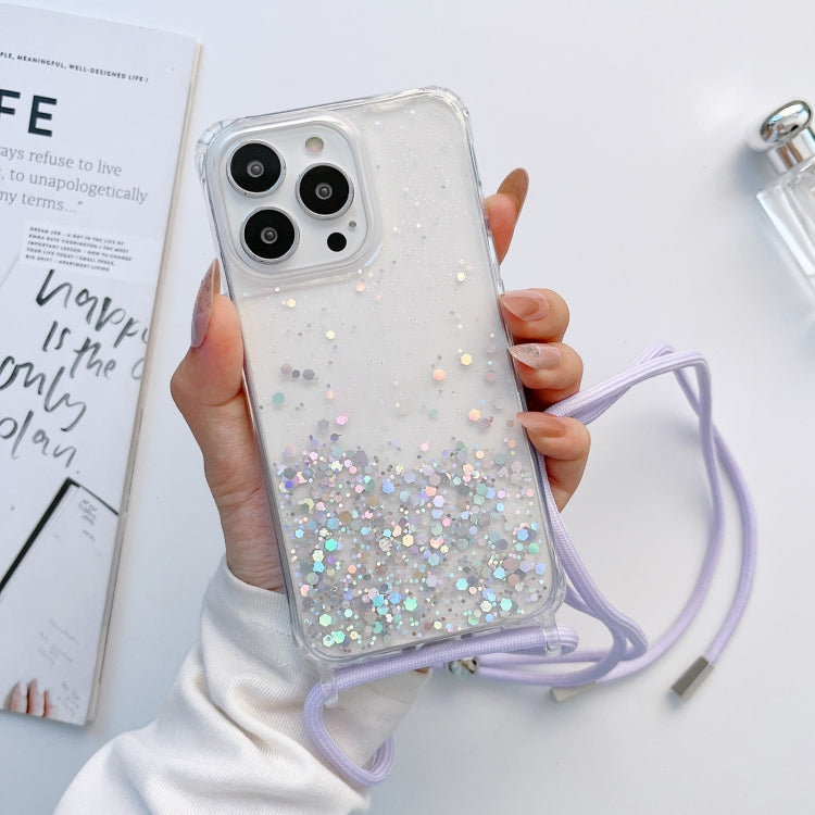 Lanyard Glitter Epoxy Clear Phone Case, For iPhone 14, For iPhone 14 Plus, For iPhone 14 Pro, For iPhone 14 Pro Max, For iPhone 13 mini, For iPhone 13
