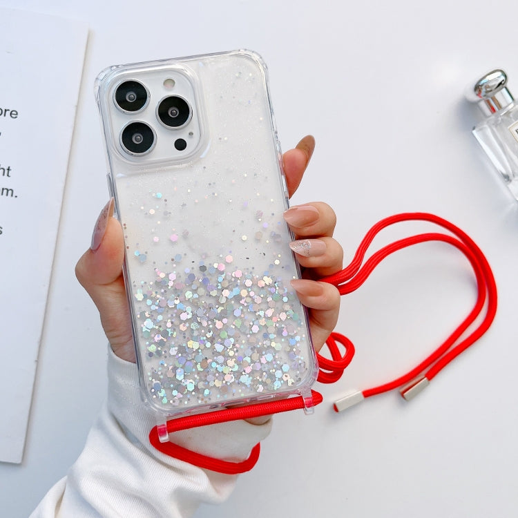 Lanyard Glitter Epoxy Clear Phone Case, For iPhone 14, For iPhone 14 Plus, For iPhone 14 Pro, For iPhone 14 Pro Max, For iPhone 13 mini, For iPhone 13