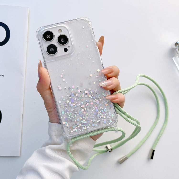 Lanyard Glitter Epoxy Clear Phone Case, For iPhone 14, For iPhone 14 Plus, For iPhone 14 Pro, For iPhone 14 Pro Max, For iPhone 13 mini, For iPhone 13