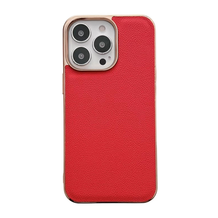 Genuine Leather Luolai Series Nano Electroplating Phone Case, For iPhone 14, For iPhone 14 Plus, For iPhone 14 Pro, For iPhone 14 Pro Max, For iPhone 13, For iPhone 13 Pro, For iPhone 13 Pro Max