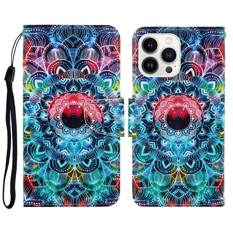 3D Colored Drawing Flip Leather Phone Case, For iPhone 14 Pro, For iPhone 14 Pro Max