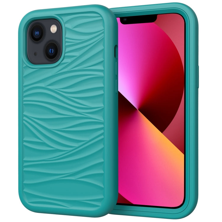 جراب هاتف مقاوم للصدمات 3 في 1 من السيليكون والبولي كربونات بتصميم موجة، مناسب لأجهزة iPhone 14 وiPhone 14 Plus وiPhone 14 Pro وiPhone 14 Pro Max
