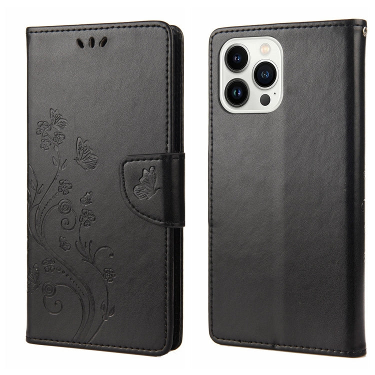 Butterfly Flower Pattern Flip Leather Phone Case, For iPhone 14, For iPhone 14 Plus, For iPhone 14 Pro, For iPhone 14 Pro Max