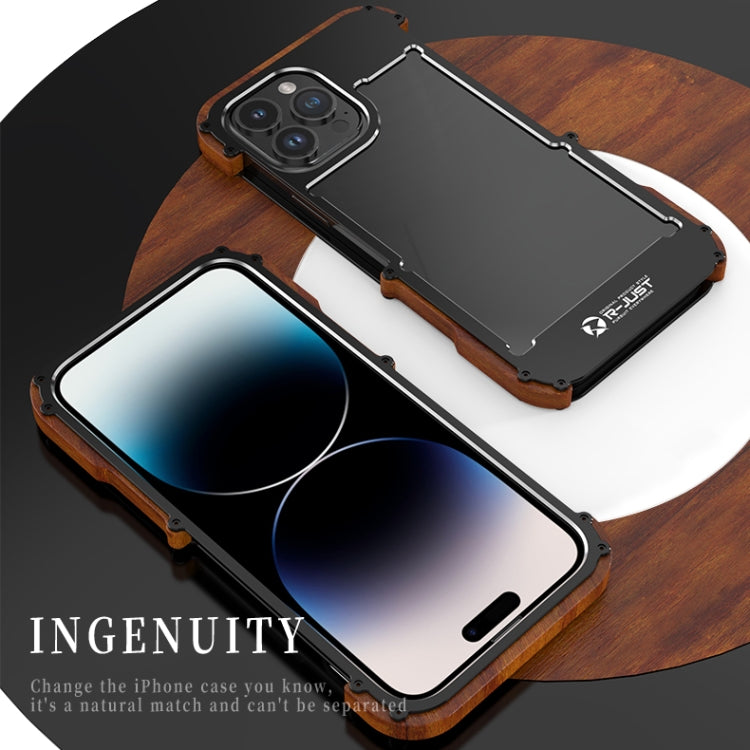جراب هاتف R-JUST Ironwood Generation المعدني والخشبي، مناسب لأجهزة iPhone 14 وiPhone 14 Plus وiPhone 14 Pro وiPhone 14 Pro Max
