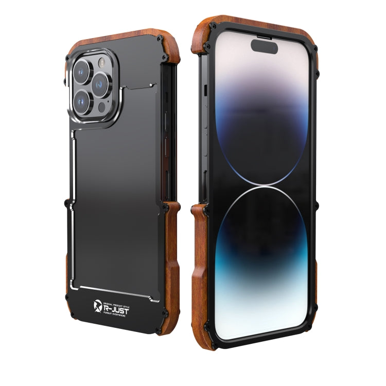جراب هاتف R-JUST Ironwood Generation المعدني والخشبي، مناسب لأجهزة iPhone 14 وiPhone 14 Plus وiPhone 14 Pro وiPhone 14 Pro Max