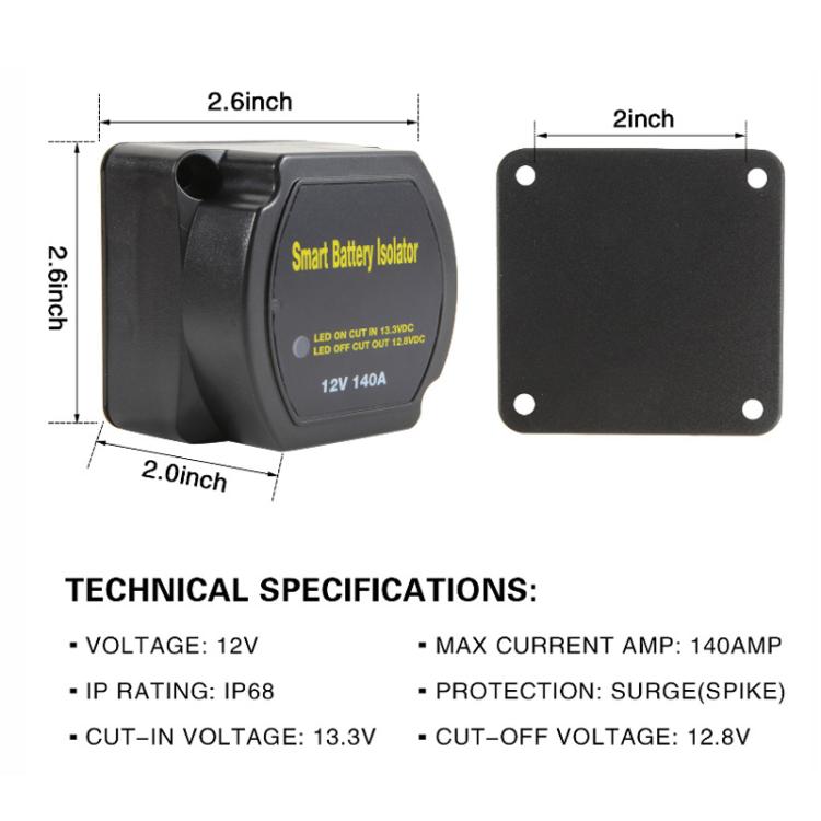 12V 140A Car Yacht RV Smart Dual Battery Isolation Controller with Relay, with Relay