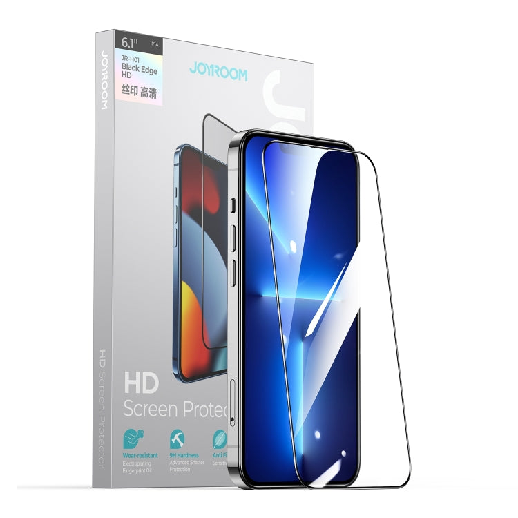 فيلم زجاجي مقوى بحافة سوداء كامل الشاشة بتقنية طباعة الشاشة 2.5D من JOYROOM JR-H01، مناسب لهاتف iPhone 14 Plus