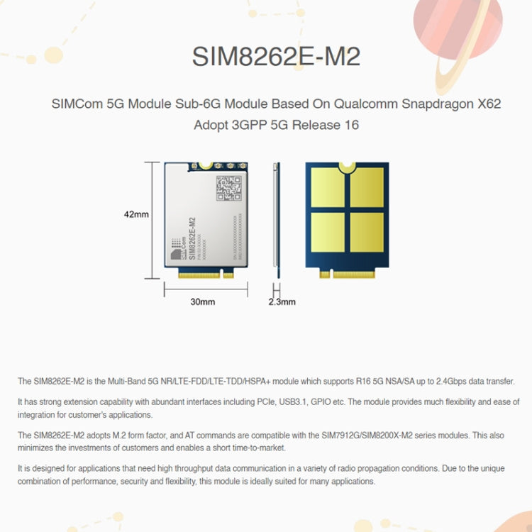 بطاقة SIM Waveshare SIM8262E-M2 الأصلية لوحدة 5G، واجهة M.2، 23145