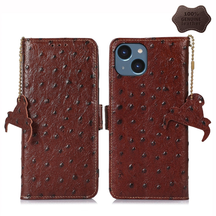 Ostrich Pattern Genuine Leather RFID Phone Case, For iPhone 15 Pro Max, For iPhone 15 Pro, For iPhone 15 Plus, For iPhone 15, For iPhone 14 Plus, For iPhone 14, For iPhone 14 Pro, For iPhone 14 Pro Max