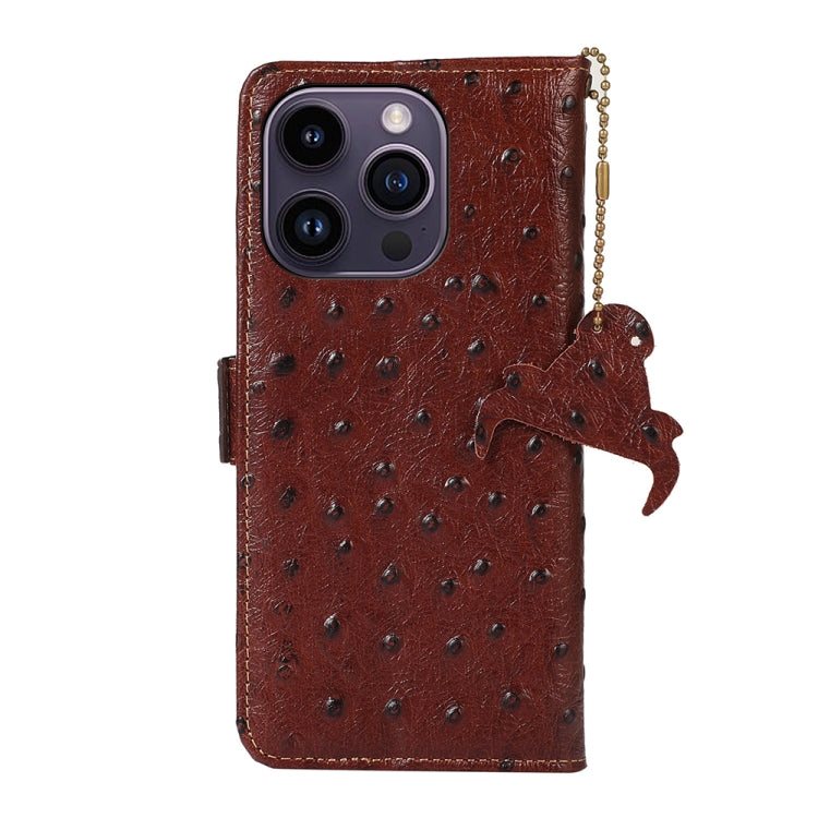 Ostrich Pattern Genuine Leather RFID Phone Case, For iPhone 15 Pro Max, For iPhone 15 Pro, For iPhone 15 Plus, For iPhone 15, For iPhone 14 Plus, For iPhone 14, For iPhone 14 Pro, For iPhone 14 Pro Max