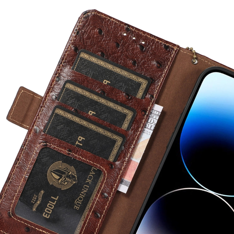 Ostrich Pattern Genuine Leather RFID Phone Case, For iPhone 15 Pro Max, For iPhone 15 Pro, For iPhone 15 Plus, For iPhone 15, For iPhone 14 Plus, For iPhone 14, For iPhone 14 Pro, For iPhone 14 Pro Max