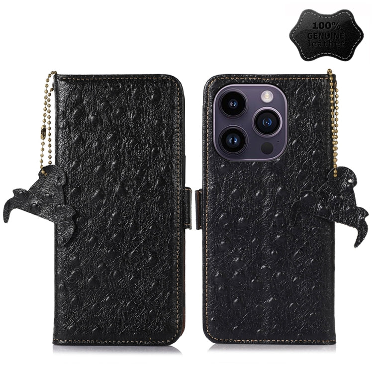 Ostrich Pattern Genuine Leather RFID Phone Case, For iPhone 15 Pro Max, For iPhone 15 Pro, For iPhone 15 Plus, For iPhone 15, For iPhone 14 Plus, For iPhone 14, For iPhone 14 Pro, For iPhone 14 Pro Max