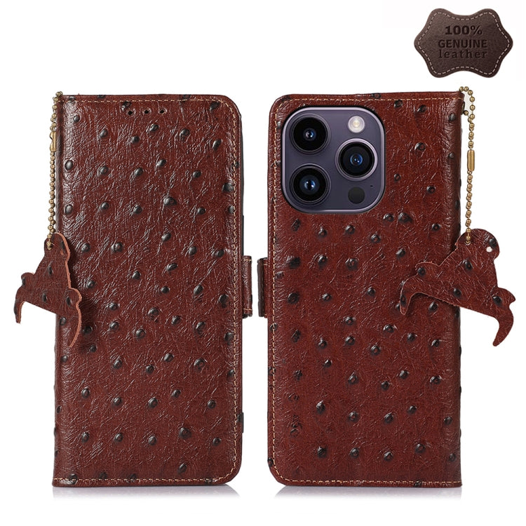 Ostrich Pattern Genuine Leather RFID Phone Case, For iPhone 15 Pro Max, For iPhone 15 Pro, For iPhone 15 Plus, For iPhone 15, For iPhone 14 Plus, For iPhone 14, For iPhone 14 Pro, For iPhone 14 Pro Max