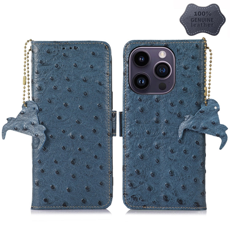 Ostrich Pattern Genuine Leather RFID Phone Case, For iPhone 15 Pro Max, For iPhone 15 Pro, For iPhone 15 Plus, For iPhone 15, For iPhone 14 Plus, For iPhone 14, For iPhone 14 Pro, For iPhone 14 Pro Max