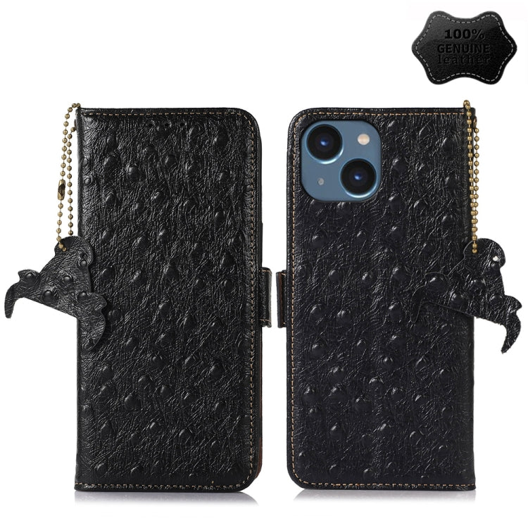 Ostrich Pattern Genuine Leather RFID Phone Case, For iPhone 15 Pro Max, For iPhone 15 Pro, For iPhone 15 Plus, For iPhone 15, For iPhone 14 Plus, For iPhone 14, For iPhone 14 Pro, For iPhone 14 Pro Max