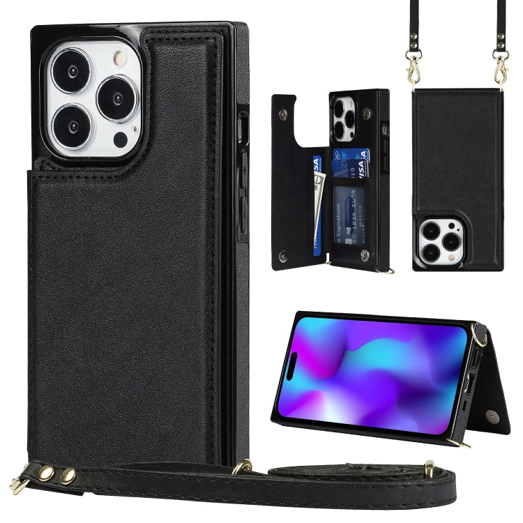 Cross-body Square Dual-Buckle Card Flip Wallet Phone Case, For iPhone 14, For iPhone 14 Plus, For iPhone 14 Pro, For iPhone 14 Pro Max