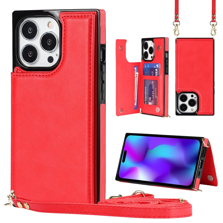 Cross-body Square Dual-Buckle Card Flip Wallet Phone Case, For iPhone 14, For iPhone 14 Plus, For iPhone 14 Pro, For iPhone 14 Pro Max