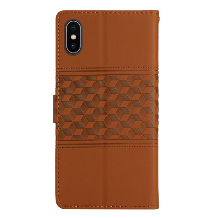 Diamond Embossed Skin Feel Leather Phone Case with Lanyard, For iPhone XS Max