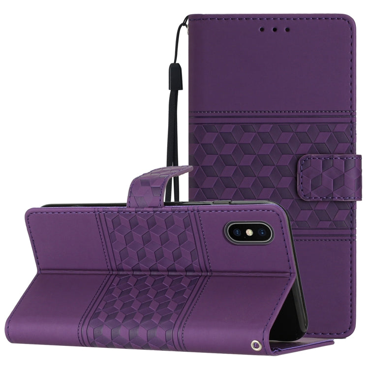 Diamond Embossed Skin Feel Leather Phone Case with Lanyard, For iPhone XS Max
