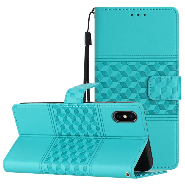 Diamond Embossed Skin Feel Leather Phone Case with Lanyard, For iPhone XS Max