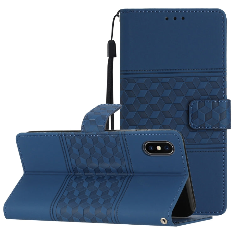 Diamond Embossed Skin Feel Leather Phone Case with Lanyard, For iPhone XS Max