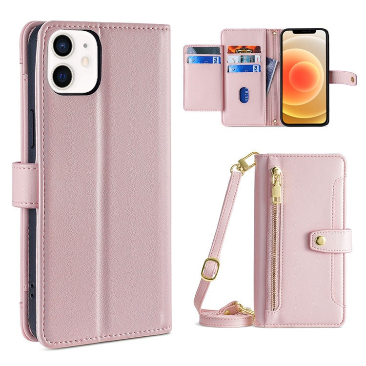 جراب هاتف جلدي بسحاب متقاطع من نسيج الأغنام، مناسب لهاتف iPhone 12 mini وiPhone 12 / 12 Pro وiPhone 12 Pro Max
