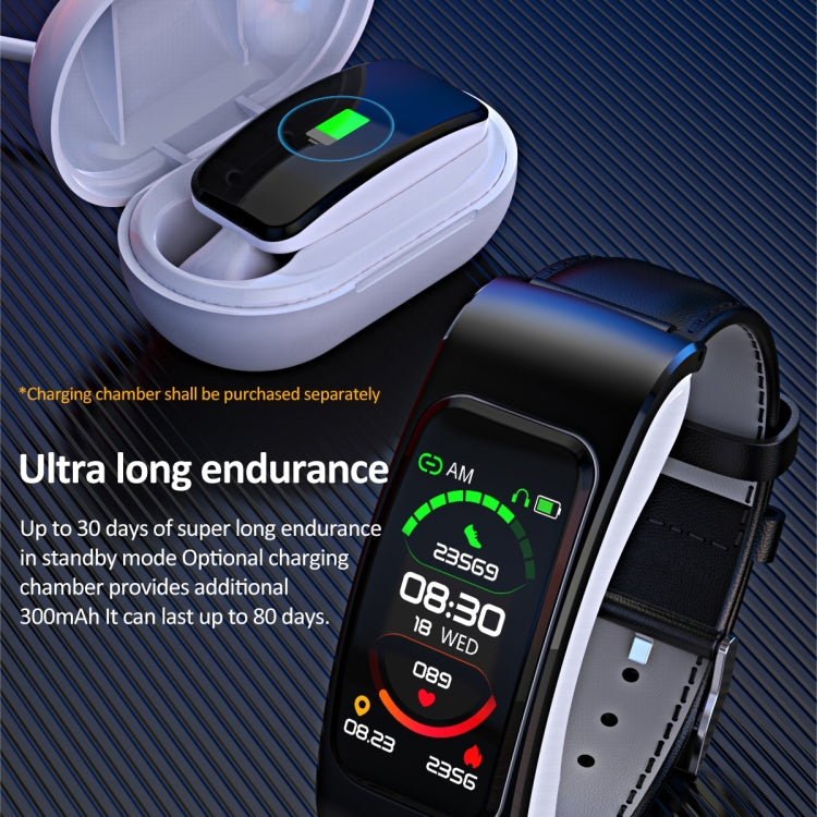 K60 1.08 inch Leather Band Earphone Detachable Life Waterproof Smart Watch Support Bluetooth Call