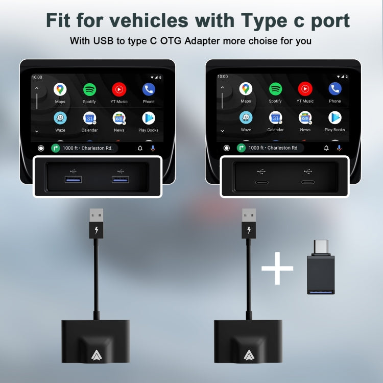 THT-020-3+ USB + USB-C / Type-C Wired to Wireless Carplay Adapter for Android Smartphone, THT-020-3+