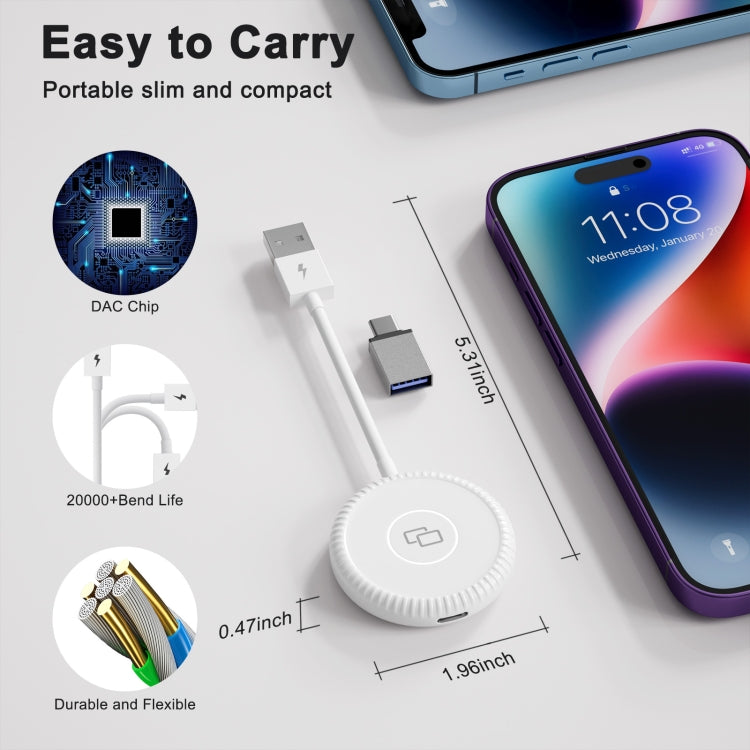 THT-020-6 USB + USB-C / Type-C Carplay Mirror Adapter for iPhone, THT-020-6