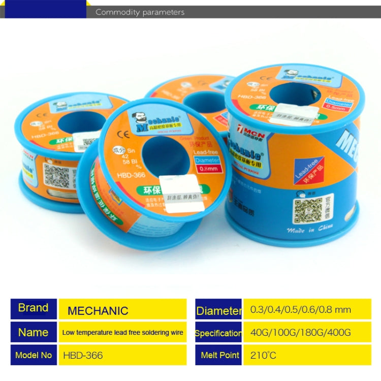 Mechanic HBD-366 100g Tin Solder Wire Lead-Free Solder Melt Rosin Core, 0.3mm, 0.4mm, 0.5mm, 0.6mm, 0.8mm