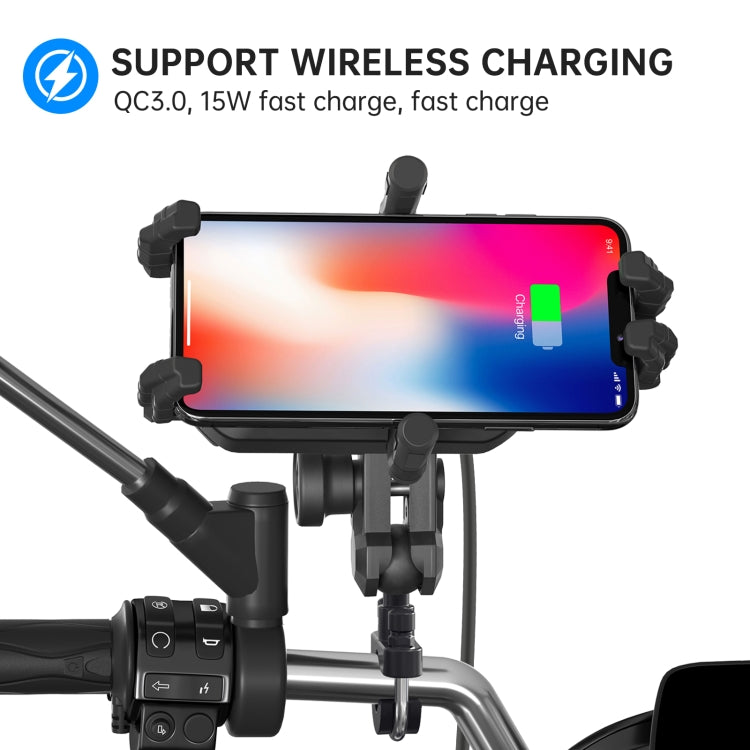 WUPP CS-1848B2 15W Motorcycle Wireless Fast Charging Phone Navigation Holder, Handlebars