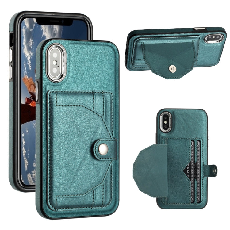 جراب هاتف جلدي مقاوم للصدمات مع حامل بطاقات، مناسب لأجهزة iPhone XS Max وiPhone XR وiPhone X / XS وiPhone SE 2022/SE 2020/6/7/8 وiPhone 6 Plus/7 Plus/8 Plus