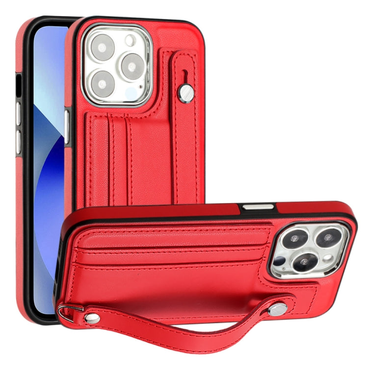 Shockproof Leather Phone Case with Wrist Strap, For iPhone 13, For iPhone 13 Pro, For iPhone 13 Pro Max, For iPhone 12 / 12 Pro, For iPhone 12 Pro Max, For iPhone 11, For iPhone 11 Pro, For iPhone 11 Pro Max
