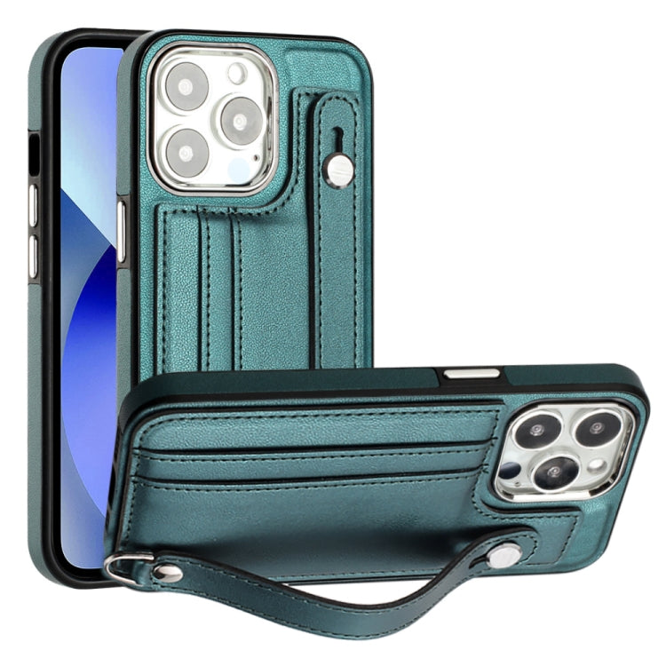 Shockproof Leather Phone Case with Wrist Strap, For iPhone 13, For iPhone 13 Pro, For iPhone 13 Pro Max, For iPhone 12 / 12 Pro, For iPhone 12 Pro Max, For iPhone 11, For iPhone 11 Pro, For iPhone 11 Pro Max