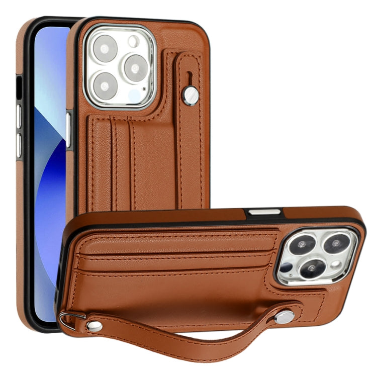 Shockproof Leather Phone Case with Wrist Strap, For iPhone 13, For iPhone 13 Pro, For iPhone 13 Pro Max, For iPhone 12 / 12 Pro, For iPhone 12 Pro Max, For iPhone 11, For iPhone 11 Pro, For iPhone 11 Pro Max