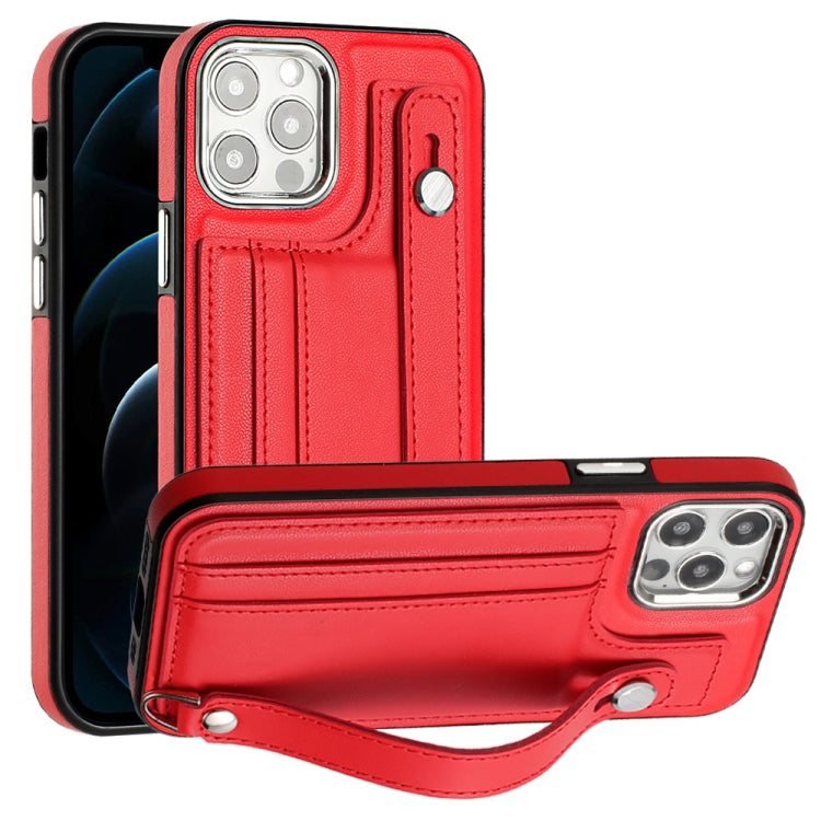 Shockproof Leather Phone Case with Wrist Strap, For iPhone 13, For iPhone 13 Pro, For iPhone 13 Pro Max, For iPhone 12 / 12 Pro, For iPhone 12 Pro Max, For iPhone 11, For iPhone 11 Pro, For iPhone 11 Pro Max