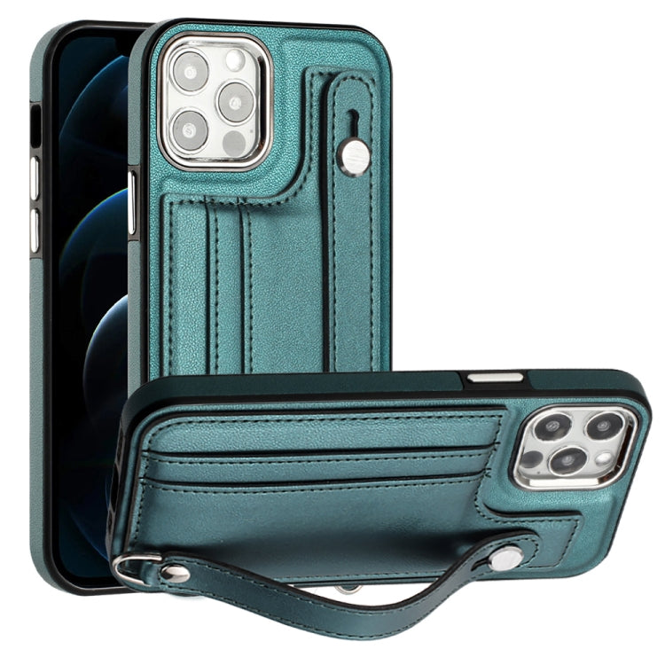 Shockproof Leather Phone Case with Wrist Strap, For iPhone 13, For iPhone 13 Pro, For iPhone 13 Pro Max, For iPhone 12 / 12 Pro, For iPhone 12 Pro Max, For iPhone 11, For iPhone 11 Pro, For iPhone 11 Pro Max