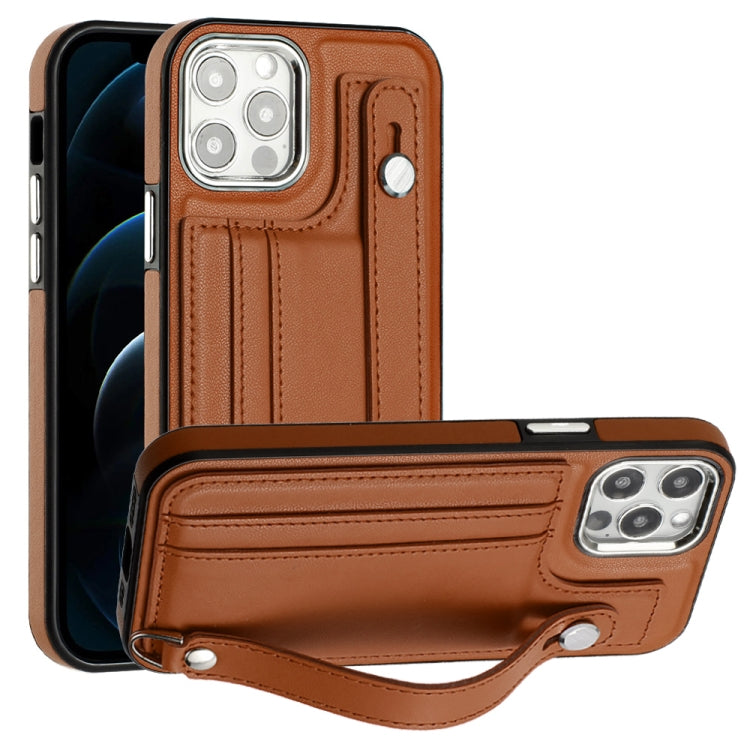 Shockproof Leather Phone Case with Wrist Strap, For iPhone 13, For iPhone 13 Pro, For iPhone 13 Pro Max, For iPhone 12 / 12 Pro, For iPhone 12 Pro Max, For iPhone 11, For iPhone 11 Pro, For iPhone 11 Pro Max