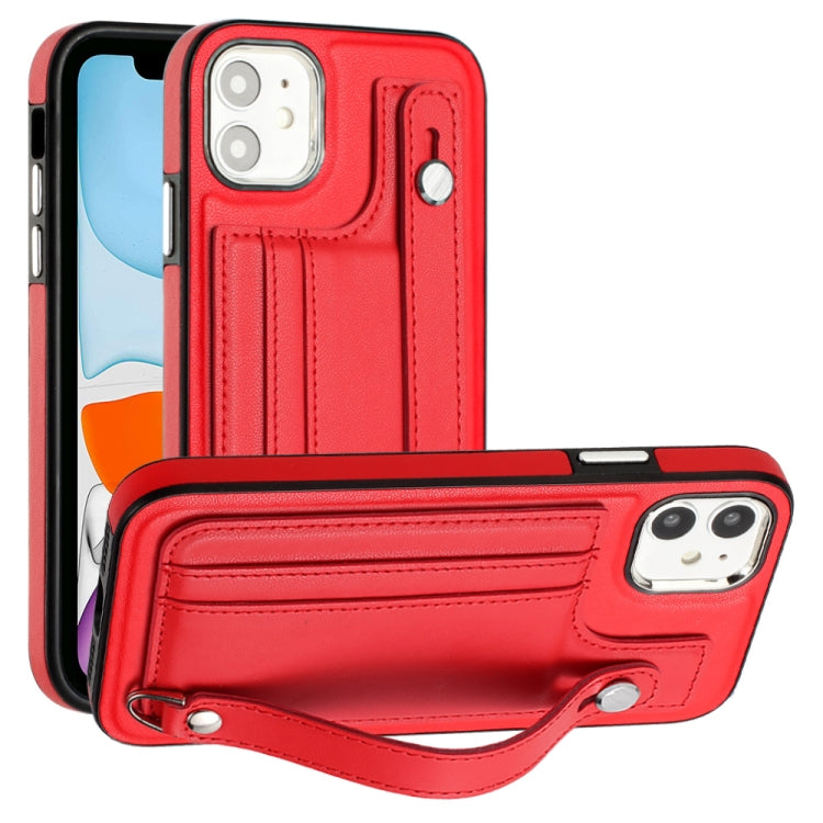 Shockproof Leather Phone Case with Wrist Strap, For iPhone 13, For iPhone 13 Pro, For iPhone 13 Pro Max, For iPhone 12 / 12 Pro, For iPhone 12 Pro Max, For iPhone 11, For iPhone 11 Pro, For iPhone 11 Pro Max