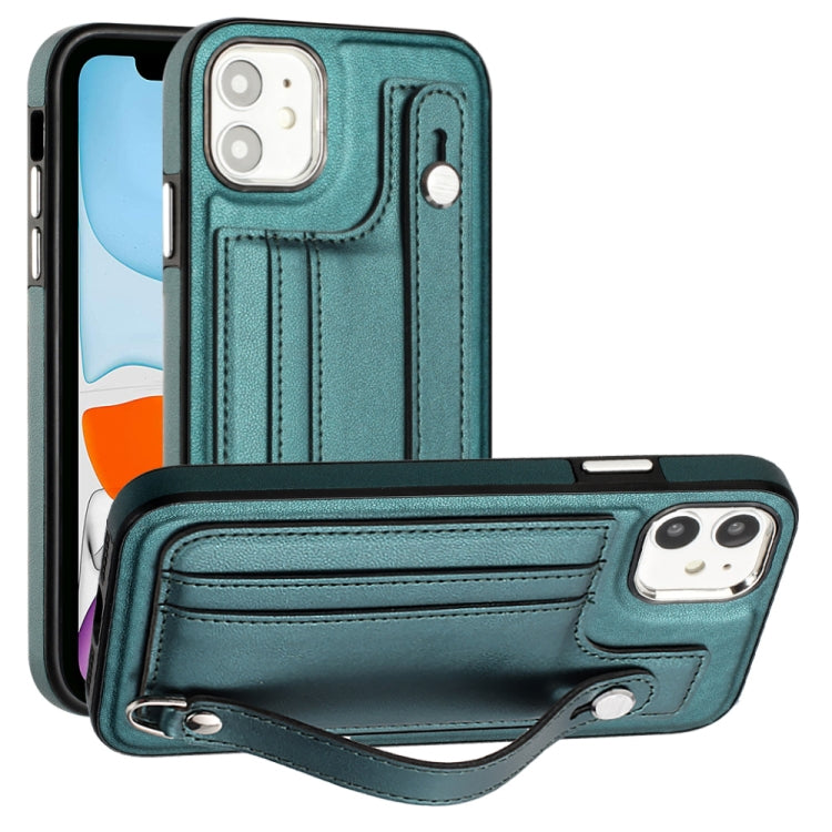 Shockproof Leather Phone Case with Wrist Strap, For iPhone 13, For iPhone 13 Pro, For iPhone 13 Pro Max, For iPhone 12 / 12 Pro, For iPhone 12 Pro Max, For iPhone 11, For iPhone 11 Pro, For iPhone 11 Pro Max