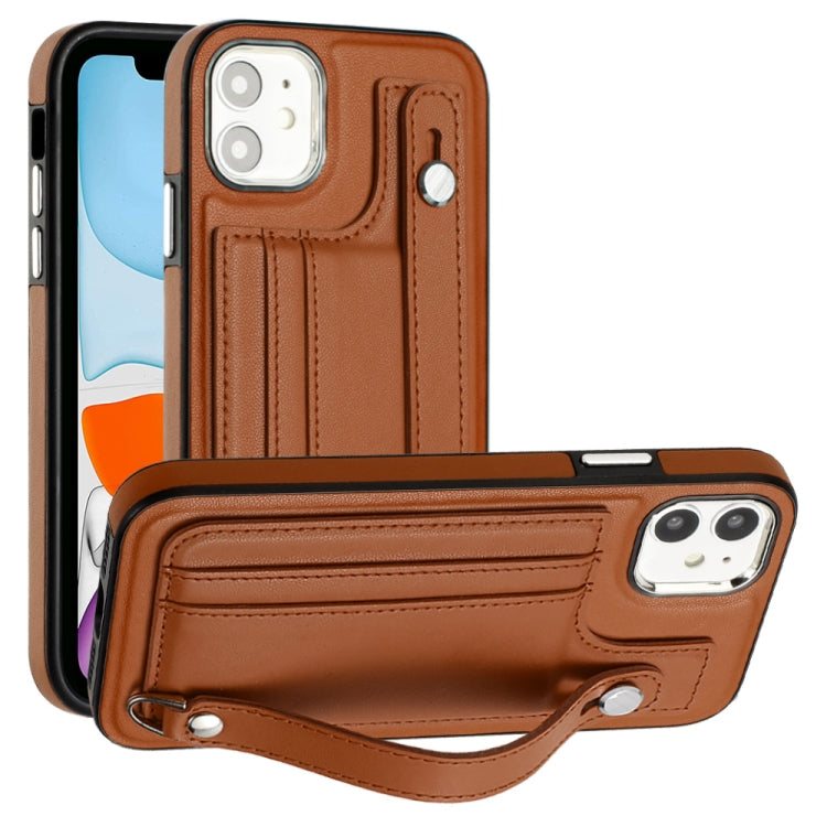 Shockproof Leather Phone Case with Wrist Strap, For iPhone 13, For iPhone 13 Pro, For iPhone 13 Pro Max, For iPhone 12 / 12 Pro, For iPhone 12 Pro Max, For iPhone 11, For iPhone 11 Pro, For iPhone 11 Pro Max