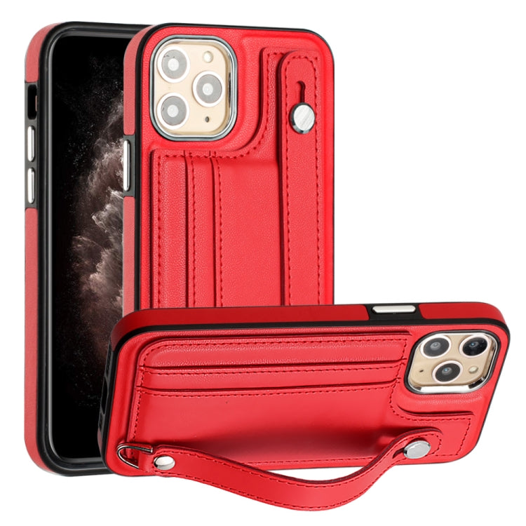 Shockproof Leather Phone Case with Wrist Strap, For iPhone 13, For iPhone 13 Pro, For iPhone 13 Pro Max, For iPhone 12 / 12 Pro, For iPhone 12 Pro Max, For iPhone 11, For iPhone 11 Pro, For iPhone 11 Pro Max