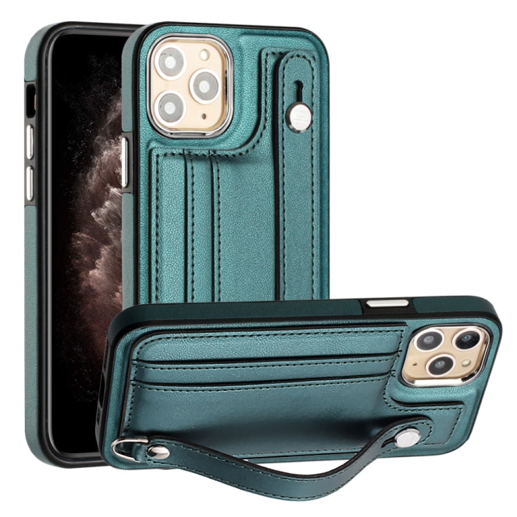 Shockproof Leather Phone Case with Wrist Strap, For iPhone 13, For iPhone 13 Pro, For iPhone 13 Pro Max, For iPhone 12 / 12 Pro, For iPhone 12 Pro Max, For iPhone 11, For iPhone 11 Pro, For iPhone 11 Pro Max
