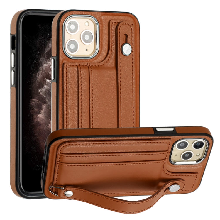 Shockproof Leather Phone Case with Wrist Strap, For iPhone 13, For iPhone 13 Pro, For iPhone 13 Pro Max, For iPhone 12 / 12 Pro, For iPhone 12 Pro Max, For iPhone 11, For iPhone 11 Pro, For iPhone 11 Pro Max