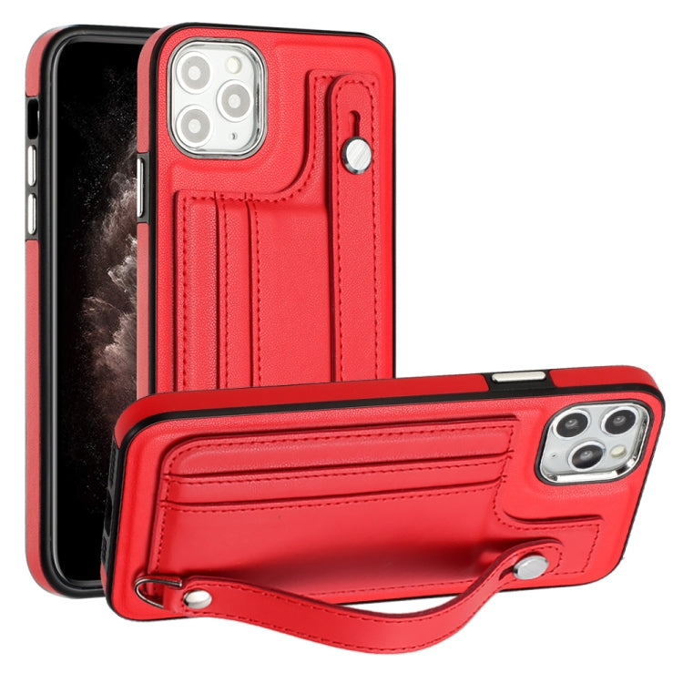 Shockproof Leather Phone Case with Wrist Strap, For iPhone 13, For iPhone 13 Pro, For iPhone 13 Pro Max, For iPhone 12 / 12 Pro, For iPhone 12 Pro Max, For iPhone 11, For iPhone 11 Pro, For iPhone 11 Pro Max