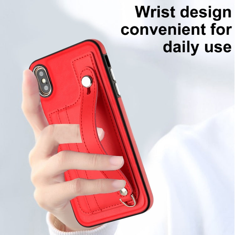 جراب هاتف جلدي مقاوم للصدمات مع حزام معصم، مناسب لأجهزة iPhone XS Max وiPhone XR وiPhone X / XS وiPhone SE 2022/SE 2020/6/7/8 وiPhone 6 Plus/7 Plus/8 Plus