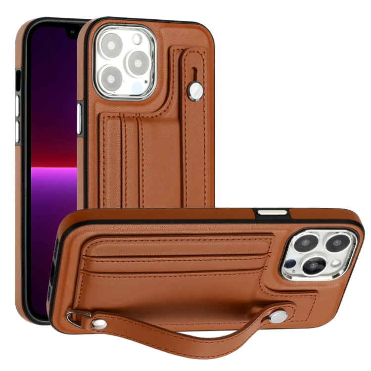 Shockproof Leather Phone Case with Wrist Strap, For iPhone 14, For iPhone 15 Pro Max, For iPhone 15 Pro, For iPhone 14 Plus, For iPhone 14 Pro, For iPhone 15 Plus, For iPhone 15, For iPhone 14 Pro Max