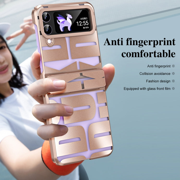 جراب هاتف قابل للطي مطلي بالكهرباء ومُزود بمفصلة، لهاتف Samsung Galaxy Z Flip4 5G