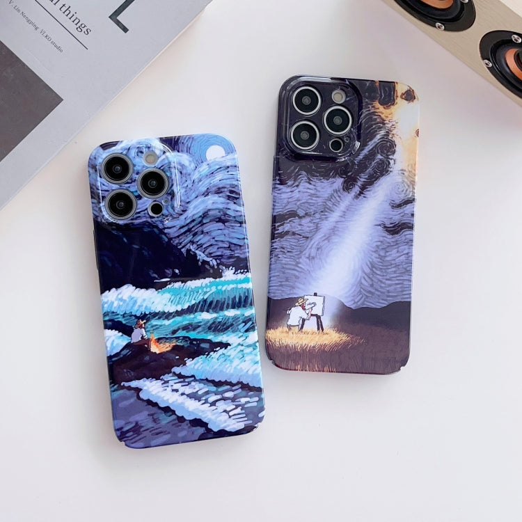 جراب هاتف PC بنقشة زيتية بفتحة دقيقة، لهاتف iPhone XS Max وiPhone XR